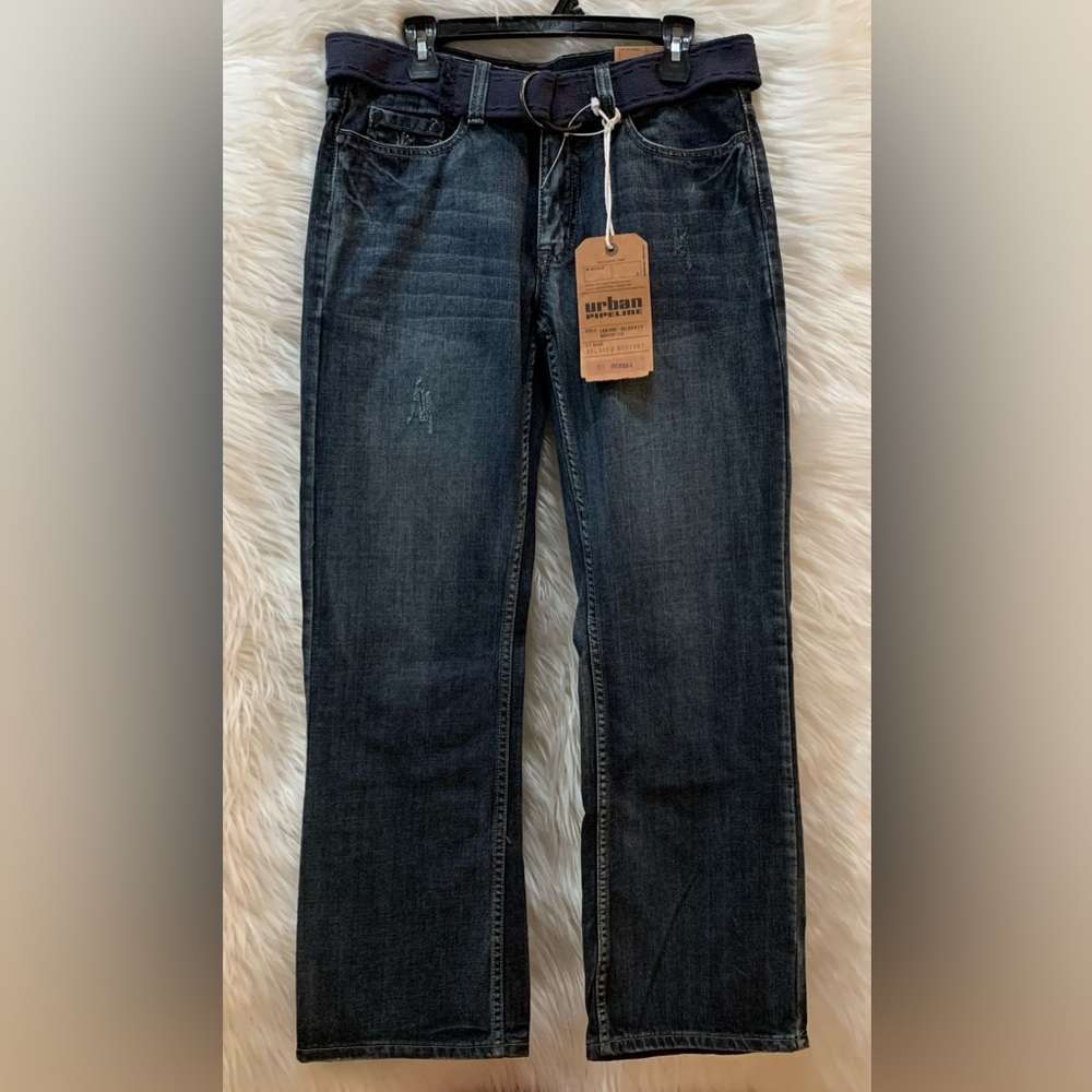 Urban Pipeline Relaxed Bootcut Dark Wash Distressed Denim Jeans Size 32/32